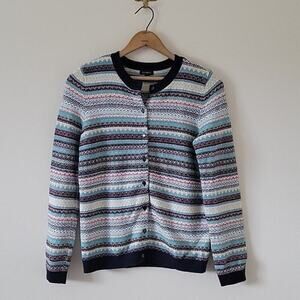 Talbots Navy Fair Isle Nordic Lambs Wool Cardigan Sizs Small S